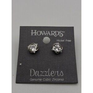 Howards Dazzlers Cubic Zirconia Stud Earrings Silver Tone Nickel Free NWT